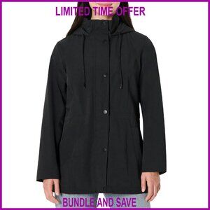 Women's Relaxed Fit Waterproof Nylon Hooded Rain Jacket Long